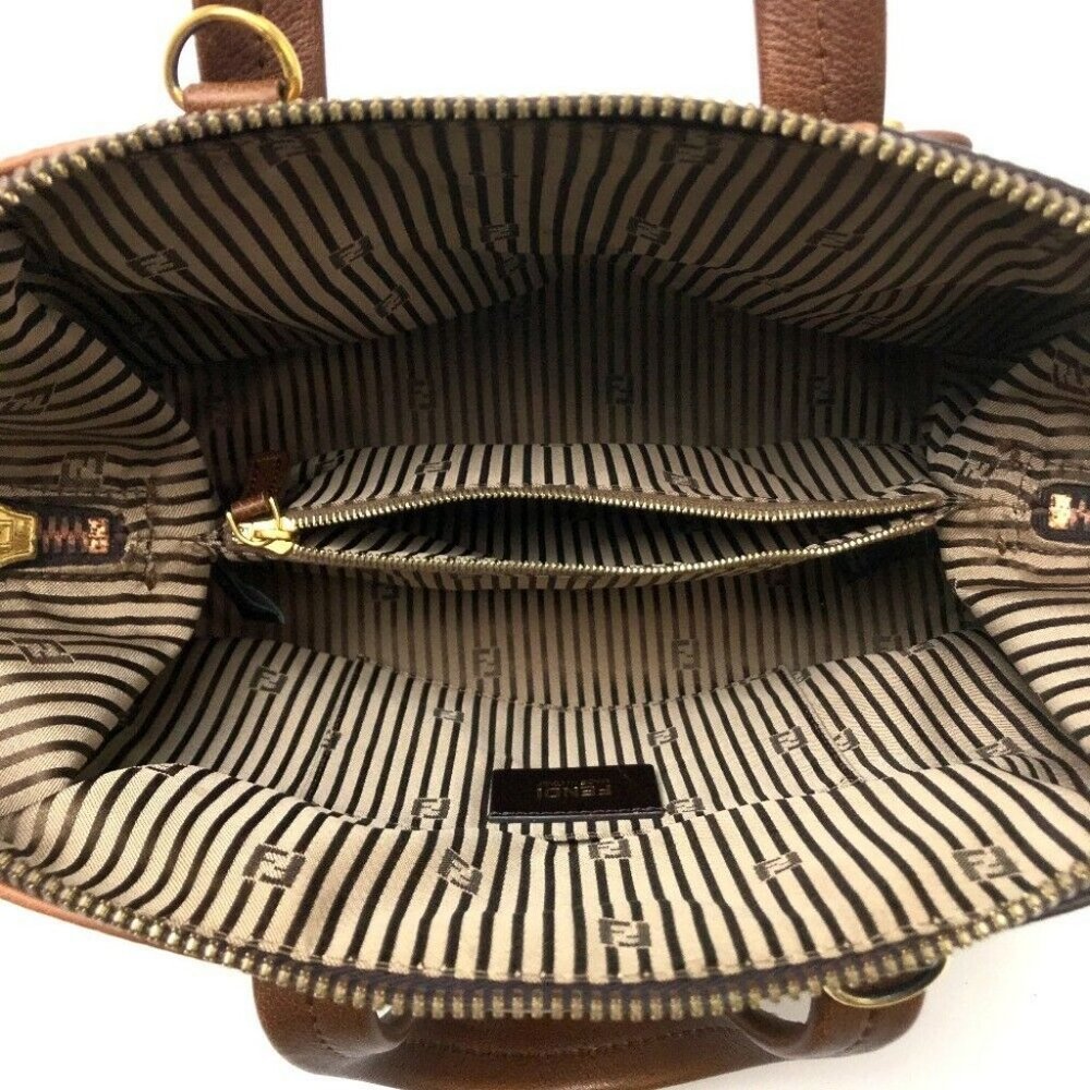 Authentic FENDI Chameleon Hand Bag Shoulder Bag 2way bag Brown Leather - Picture 9 of 10